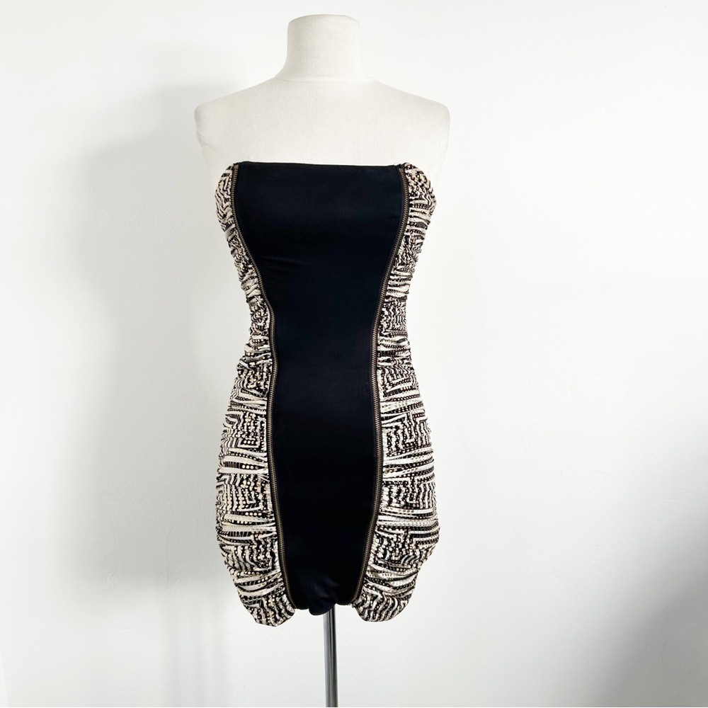 Y2K Vintage Bebe Addiction Gold Strapless Clubbing Micro Mini Dress Size XS - Picture 5 of 10